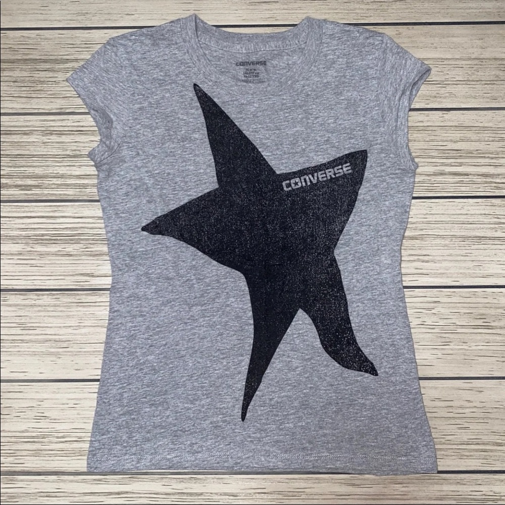 Converse Heather Grey Short Sleeve Shirt Girls Size Medium Fits 10-12 Years